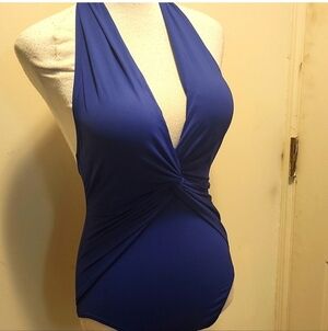 Michael Kors Purple blue one piece swimsuit size 8 Twist Front Slimming Sexy